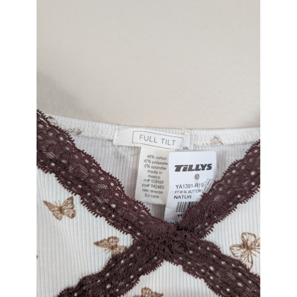 Y2K Butterfly Lace Trim Cami Crop Top Cottage Summer Indie Nature Juniors XXL - Picture 5 of 5